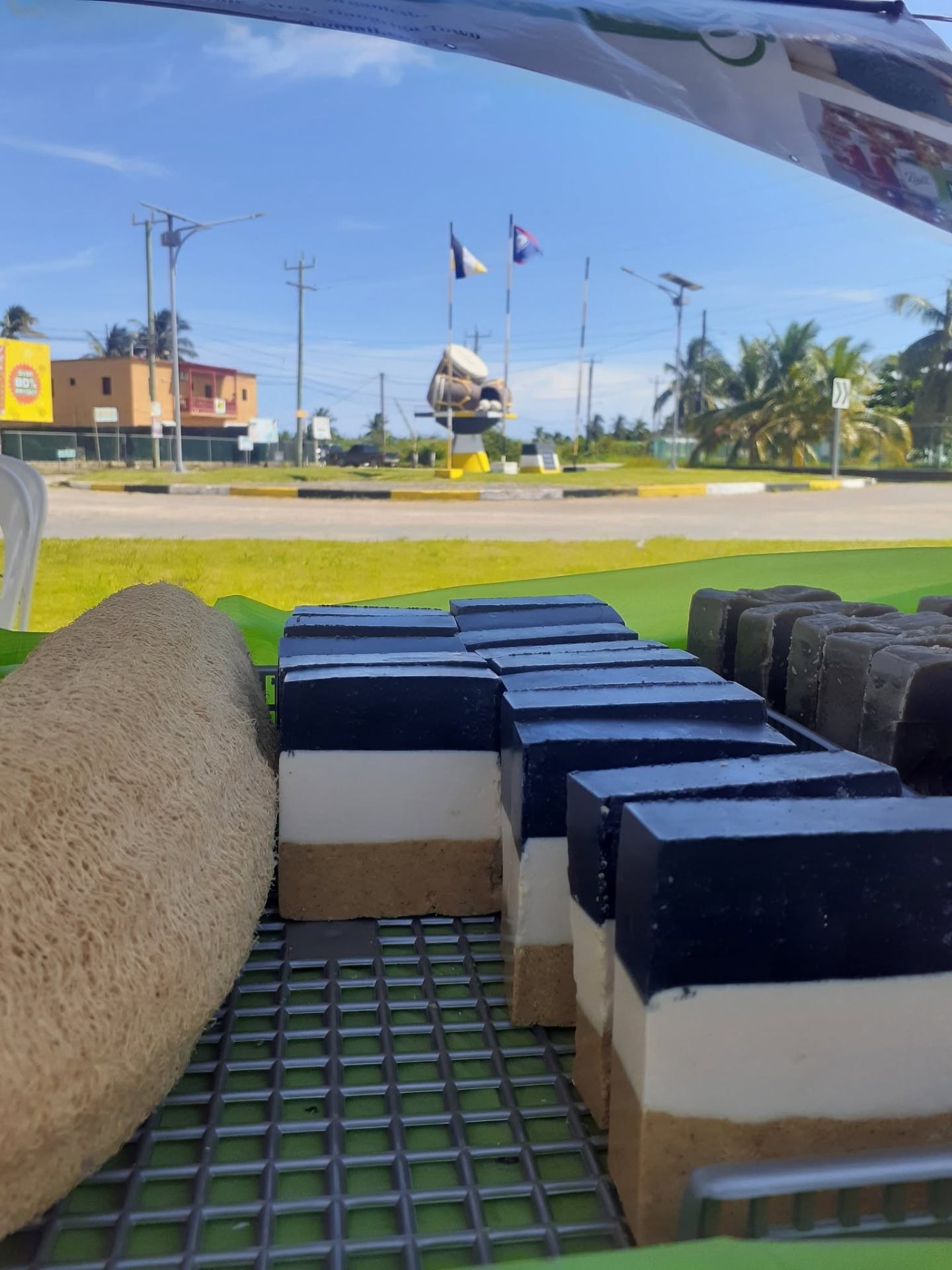 Handcrafted natural soap with sage, lavender and an amber dropper bottle